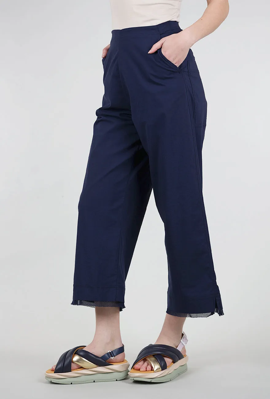 Mesh Trim Flare Crop Trouser, Navy Fit Flexibility