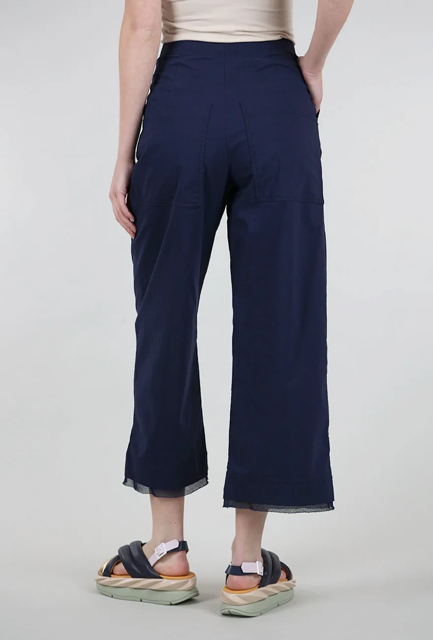 Mesh Trim Flare Crop Trouser, Navy Fit Flexibility