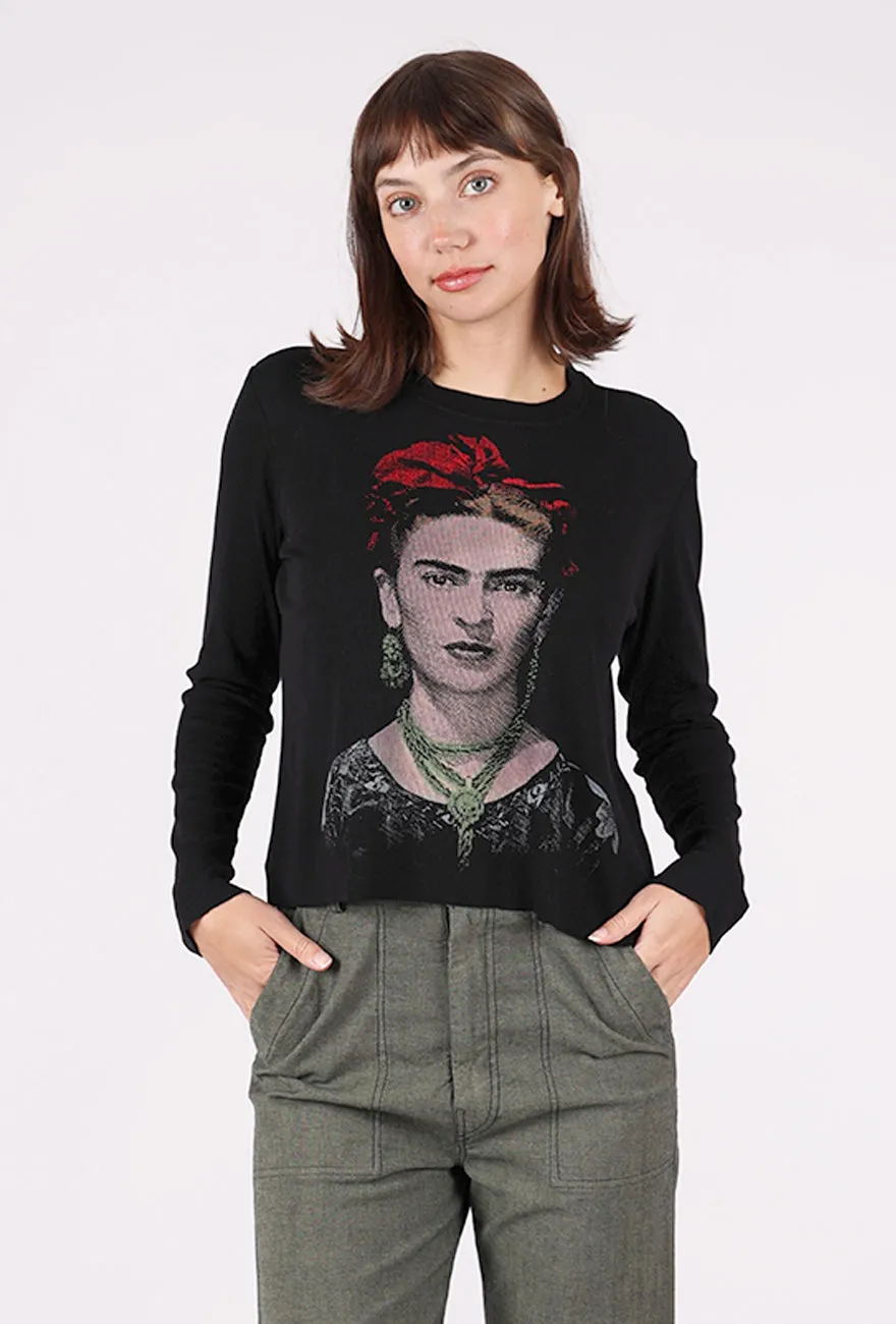 Micro Rib Crop Tee, Frida/Black Hooded Design