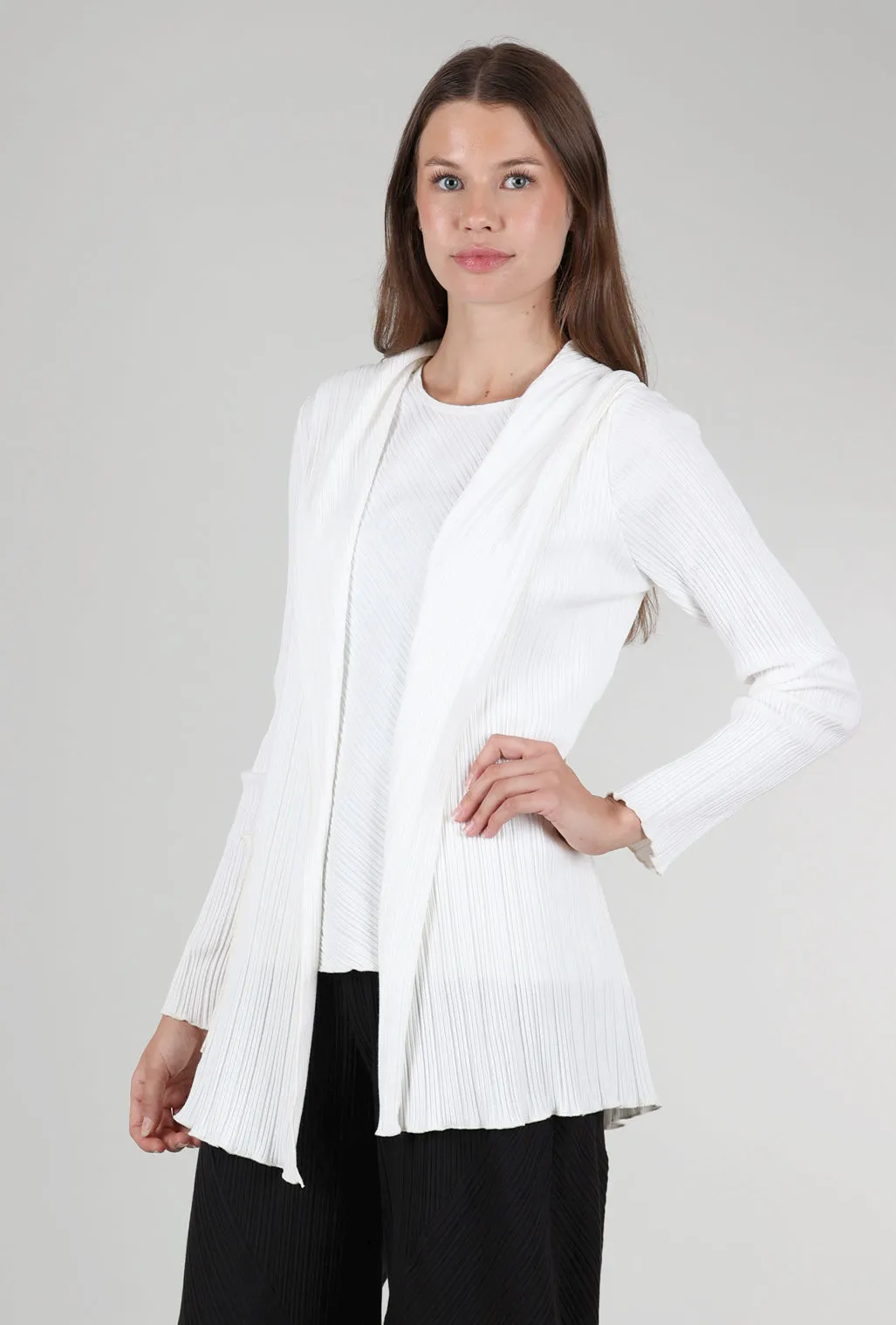 Micropleat Hooded Cardie, Off-White Commuter Shield
