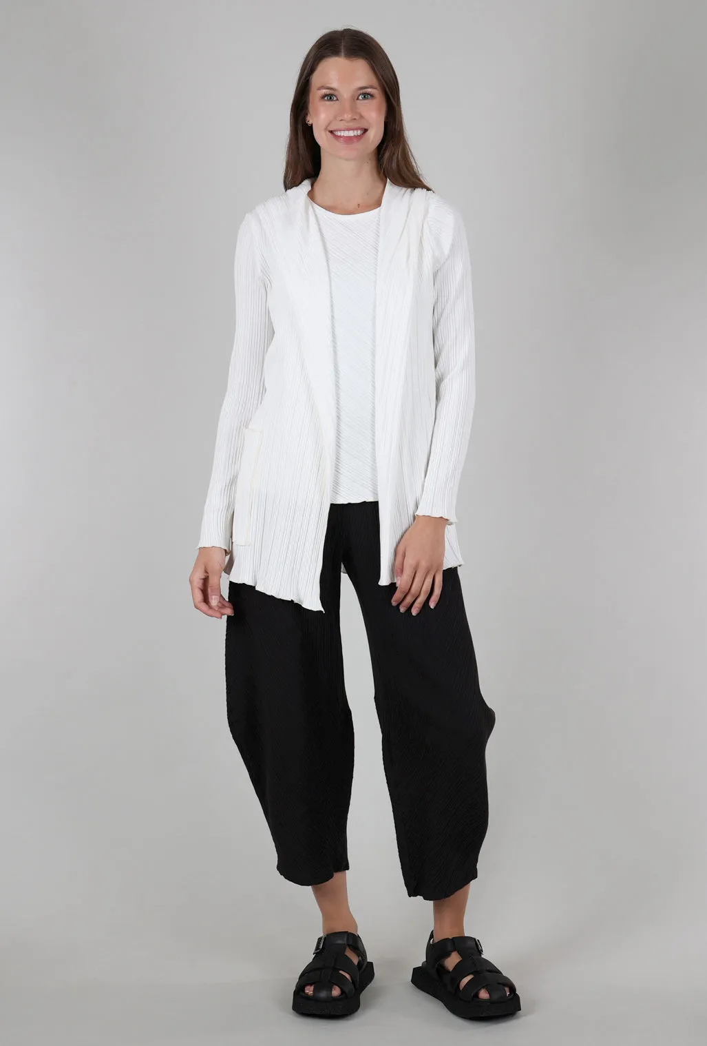 Micropleat Hooded Cardie, Off-White Commuter Shield