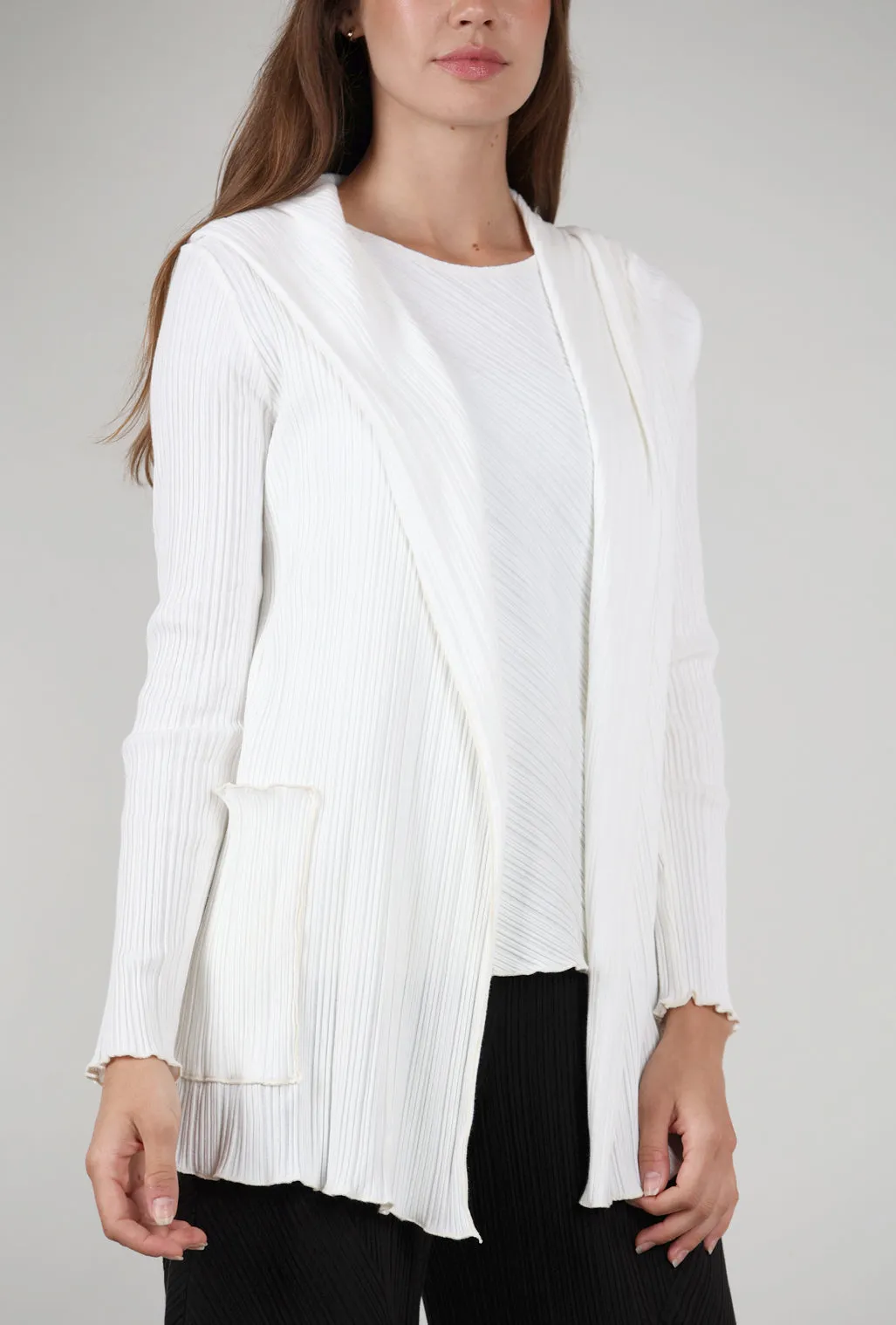 Micropleat Hooded Cardie, Off-White Commuter Shield