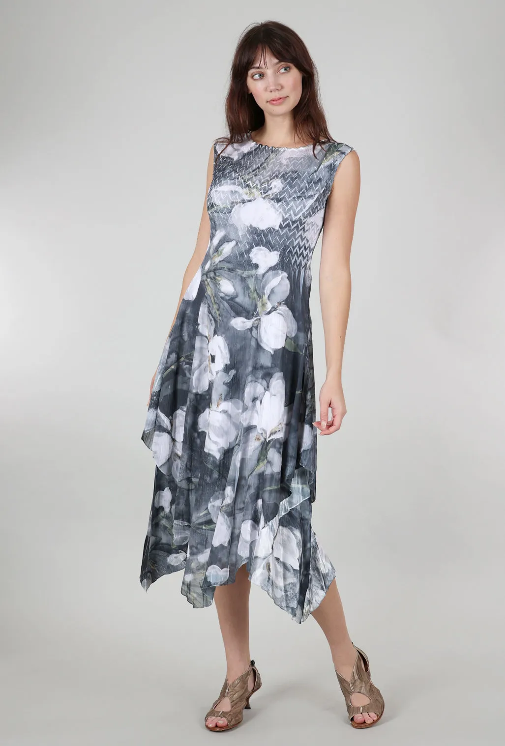 Midnight Magnolia Layered Hem Dress, Gray Sleek modern
