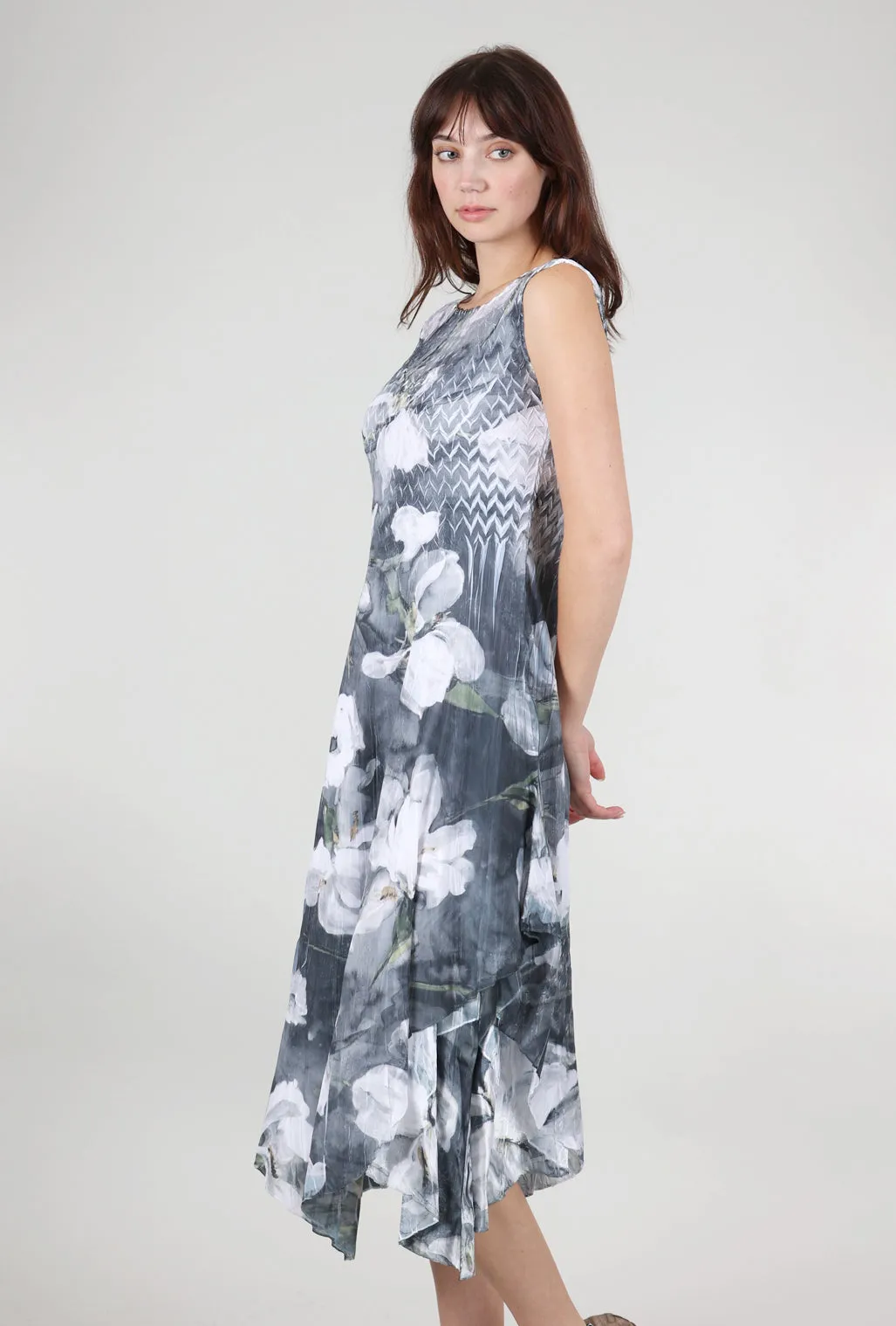 Midnight Magnolia Layered Hem Dress, Gray Sleek modern