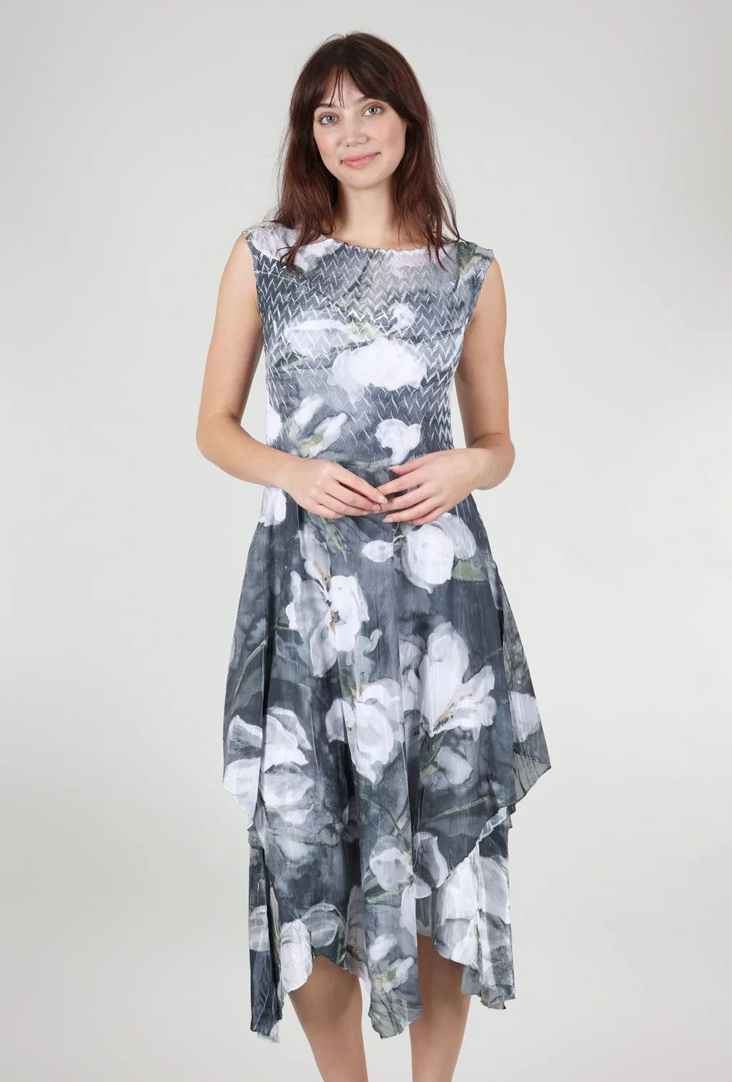 Midnight Magnolia Layered Hem Dress, Gray Evening Ready