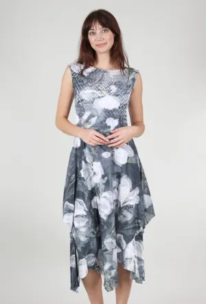 Midnight Magnolia Layered Hem Dress, Gray Evening Ready