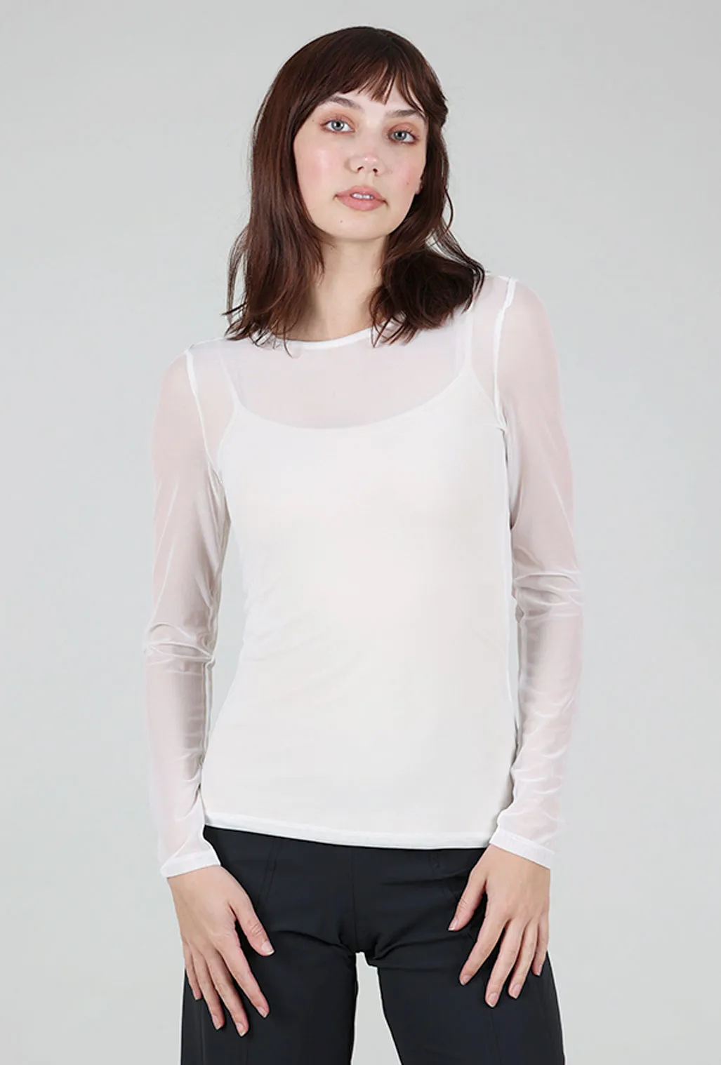 Mika Mesh Tee, White Student wear Boat Neck