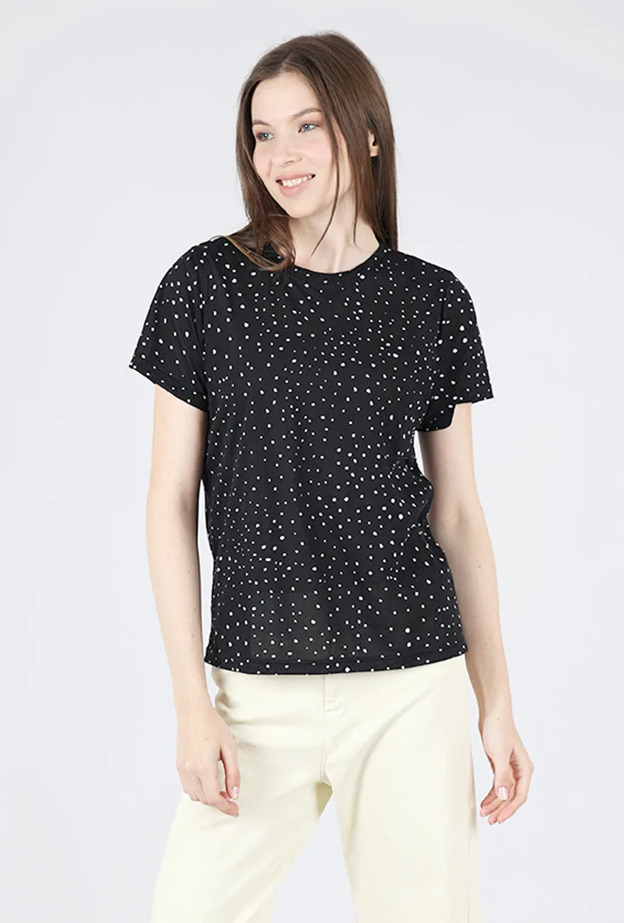 Trendy Tops Rayon blend Mika Tee, Black Dot