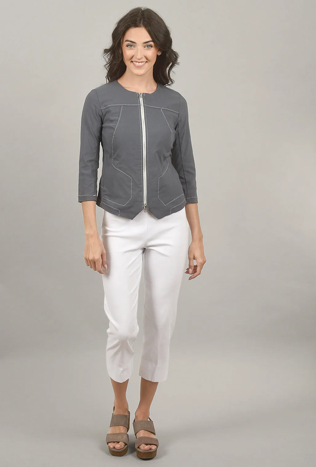 Mindy Cropped Pant, White Flexible Fit