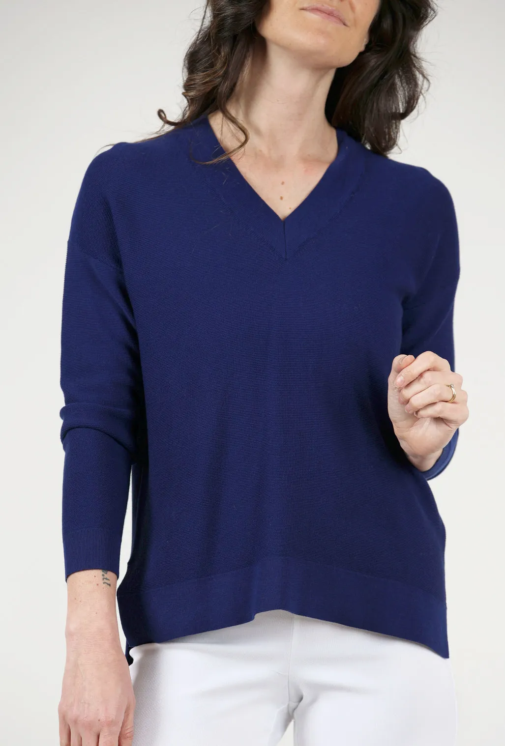 Mini Ottoman V Neck, Royal Blue Drop Shoulder