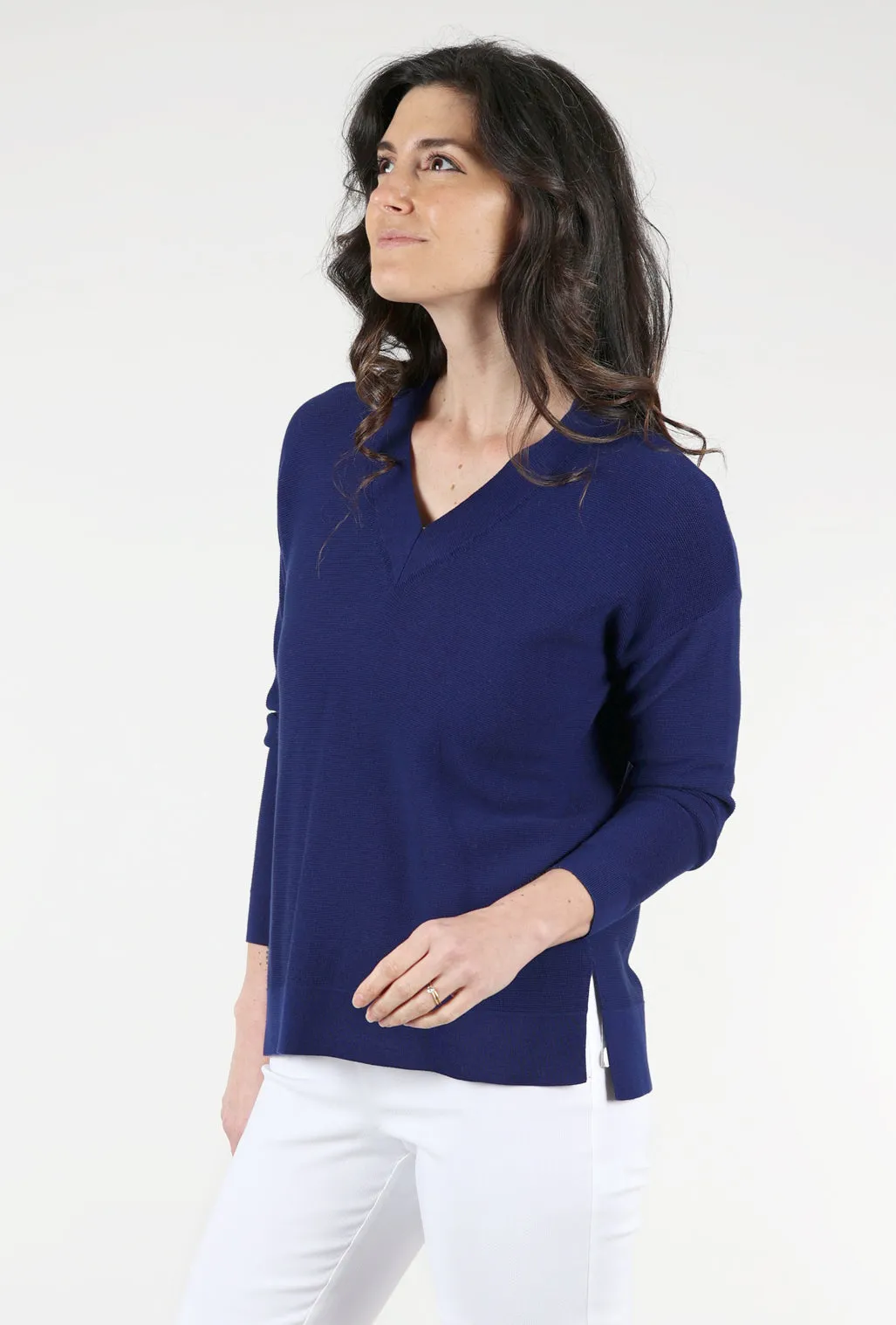 Mini Ottoman V Neck, Royal Blue Drop Shoulder