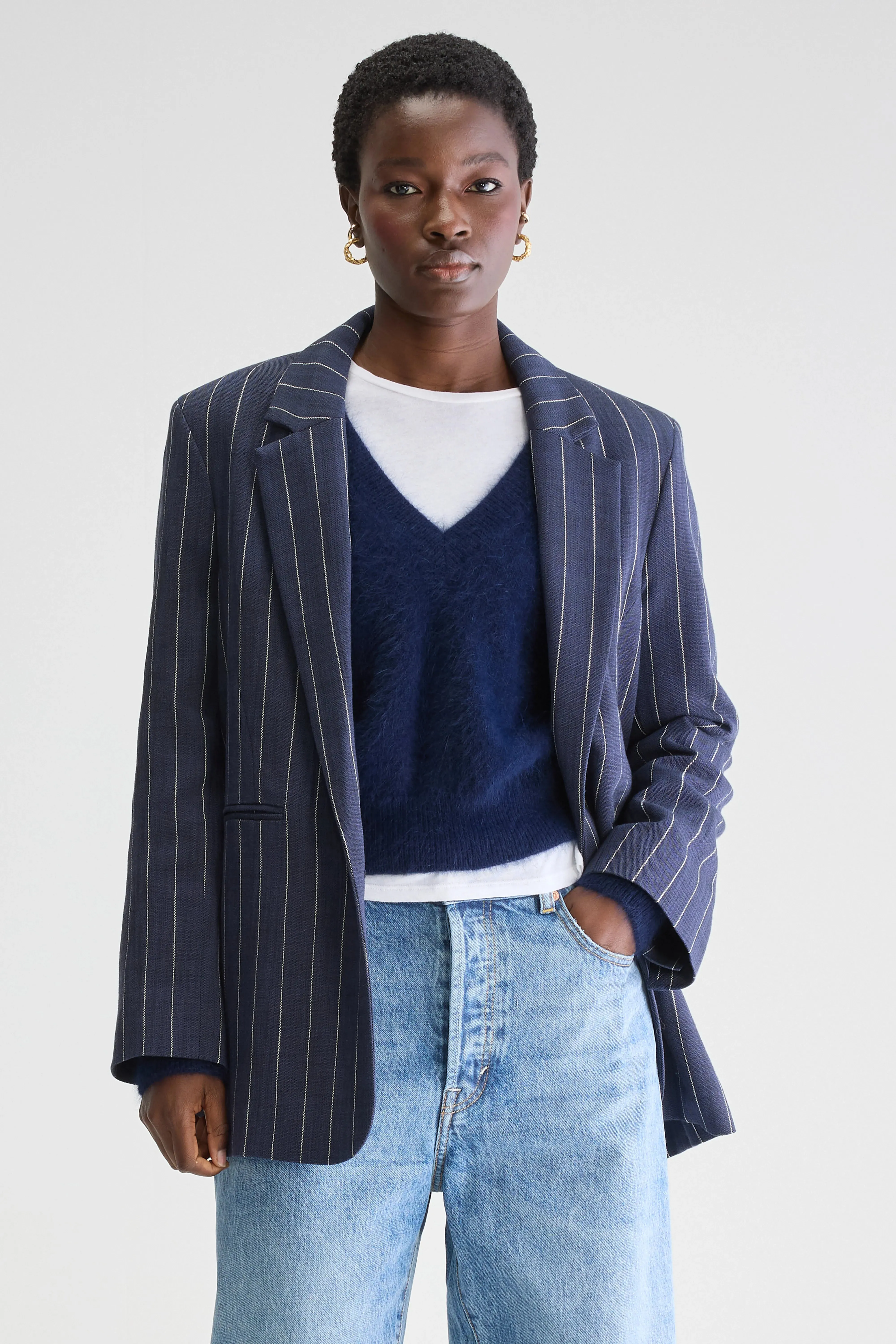 Minimal Chic Veil relaxed blazer (251 / W / STRIPE A)