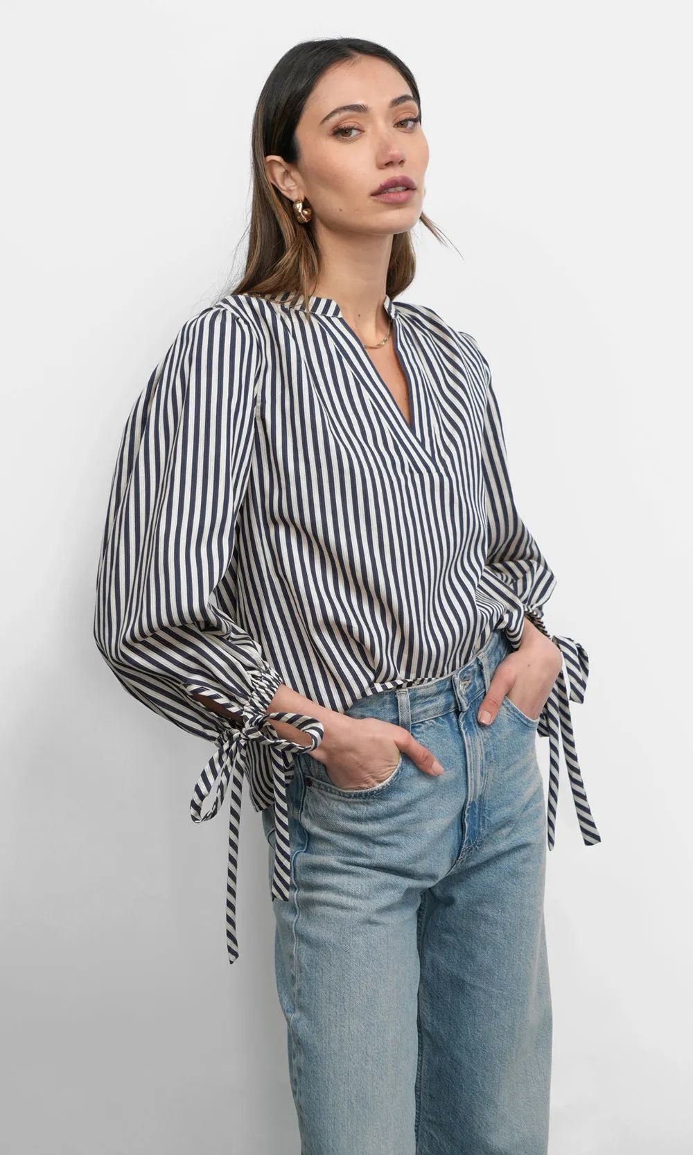 Miui Puff Sleeve Stripe Shirt G258T7255