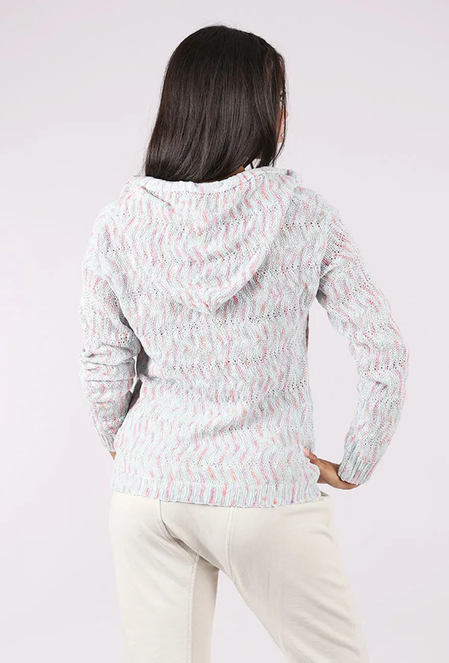Mixed Chevron Hoodie Sweater, Blues Crisp Non-deforming