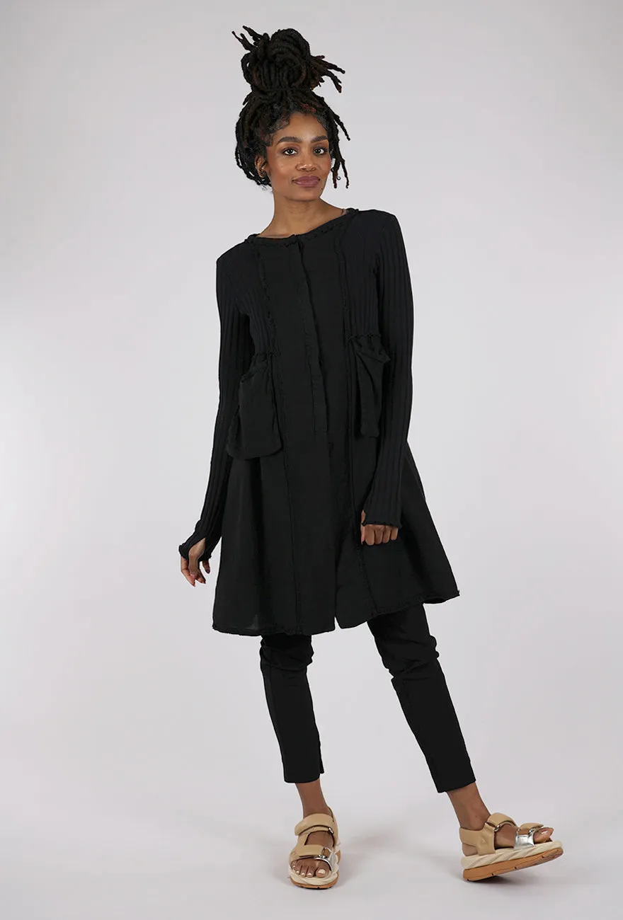 Mixed Media Long Jacket, Black Urban Daily Wear