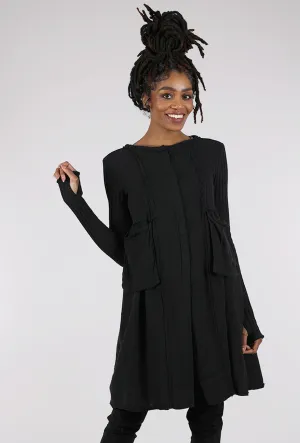 Mixed Media Long Jacket, Black Basic Layers Plaid Print