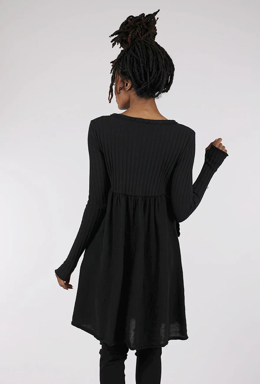 Mixed Media Long Jacket, Black Urban Daily Wear
