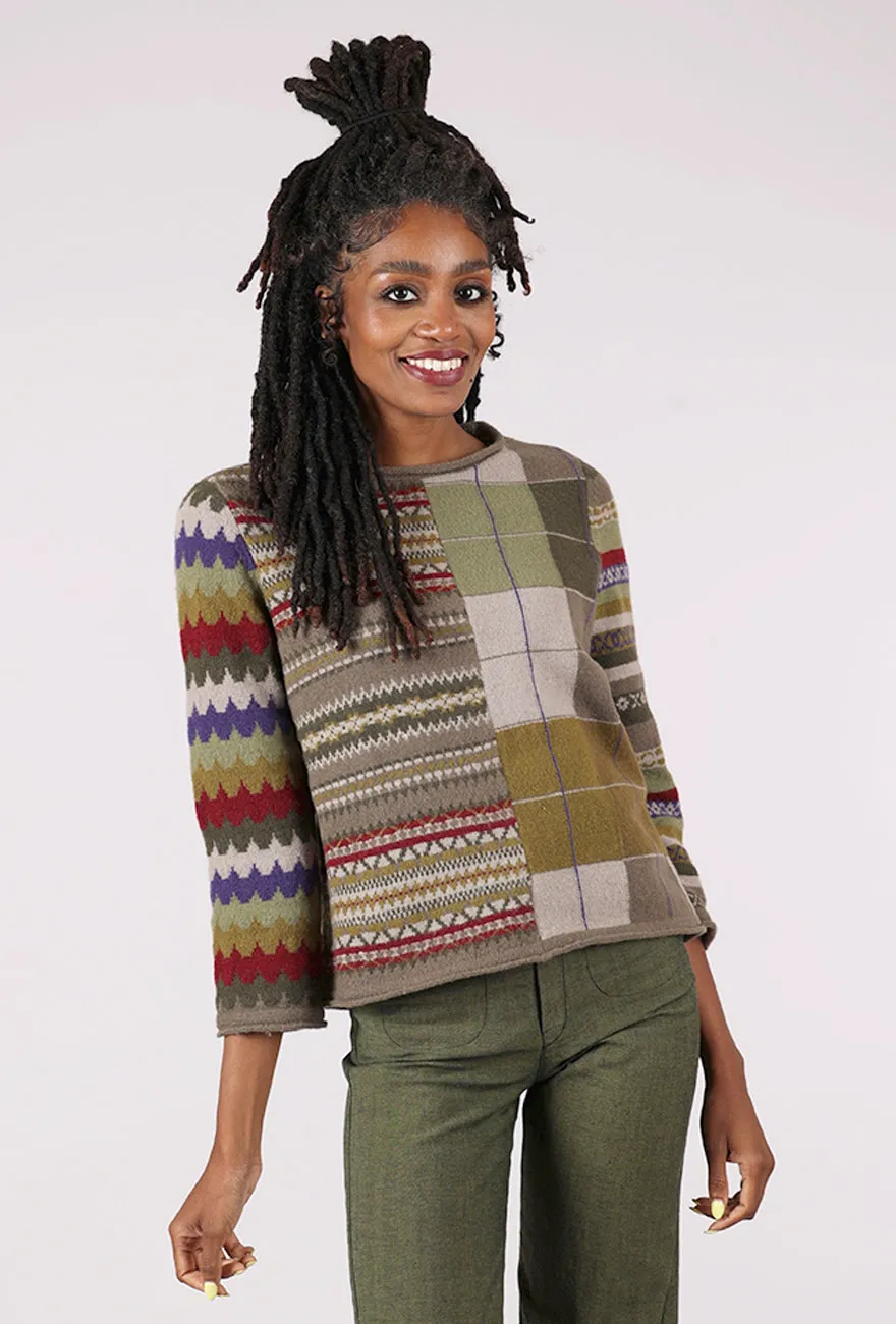 Modal Winter Whimsy Mixed Pattern Pullover, Truffle