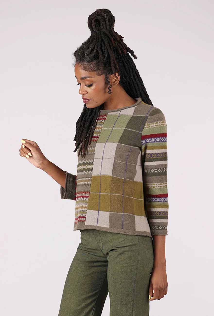 Modal Winter Whimsy Mixed Pattern Pullover, Truffle