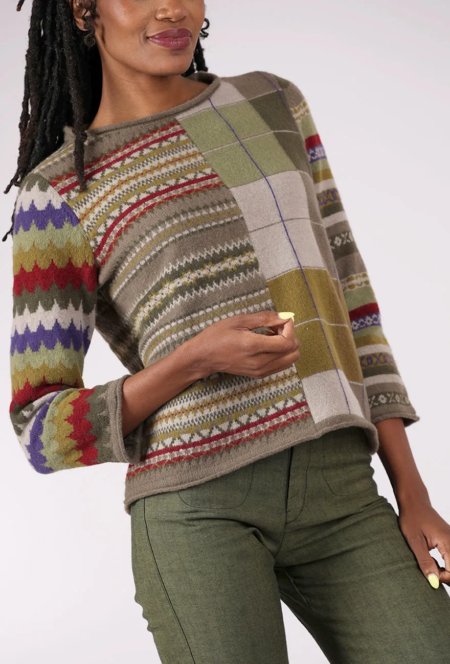 Modal Winter Whimsy Mixed Pattern Pullover, Truffle