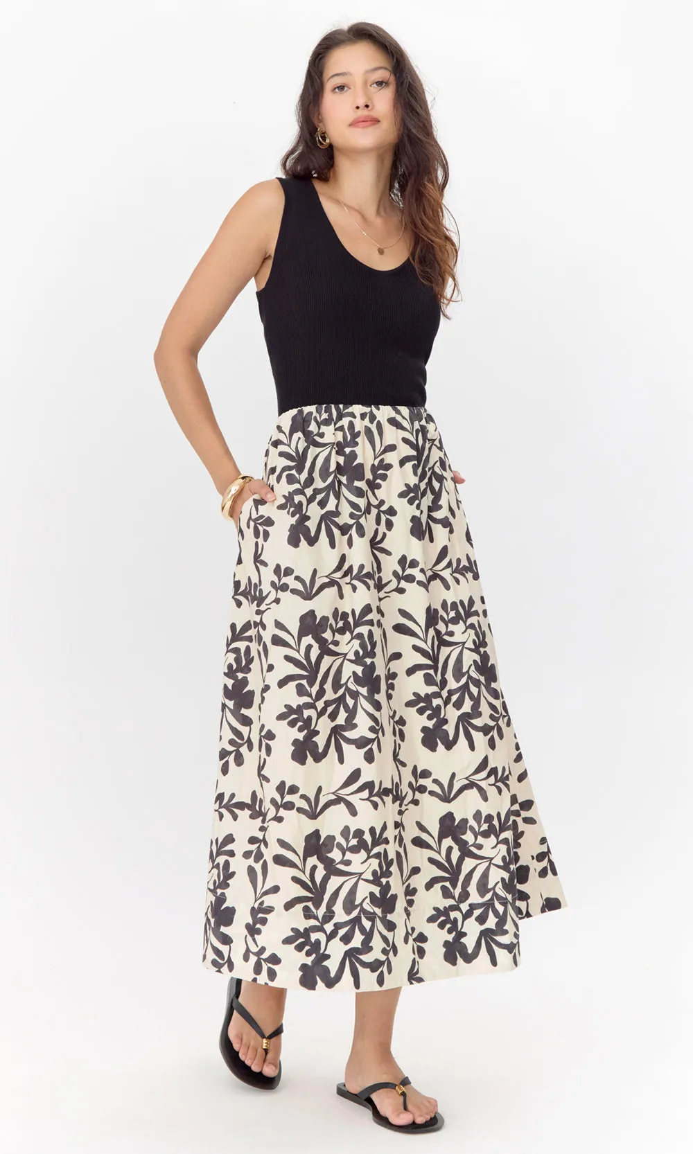 Modern Apparel Clairson Knit Mix Midi Dress