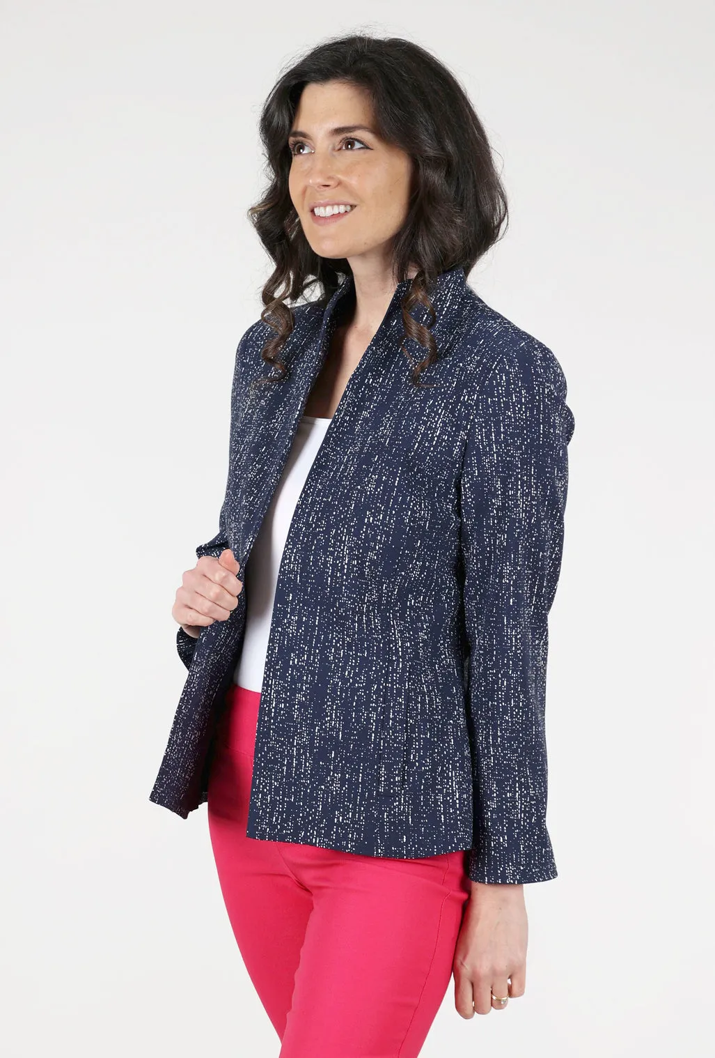 Modern Cool Shaped Print Jacket, Navy/White