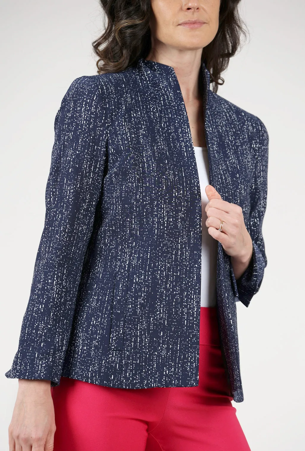 Modern Cool Shaped Print Jacket, Navy/White