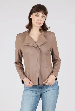 Liquid 'Leather' Knit Jacket, Taupe Casual Style Lightweight Comfort
