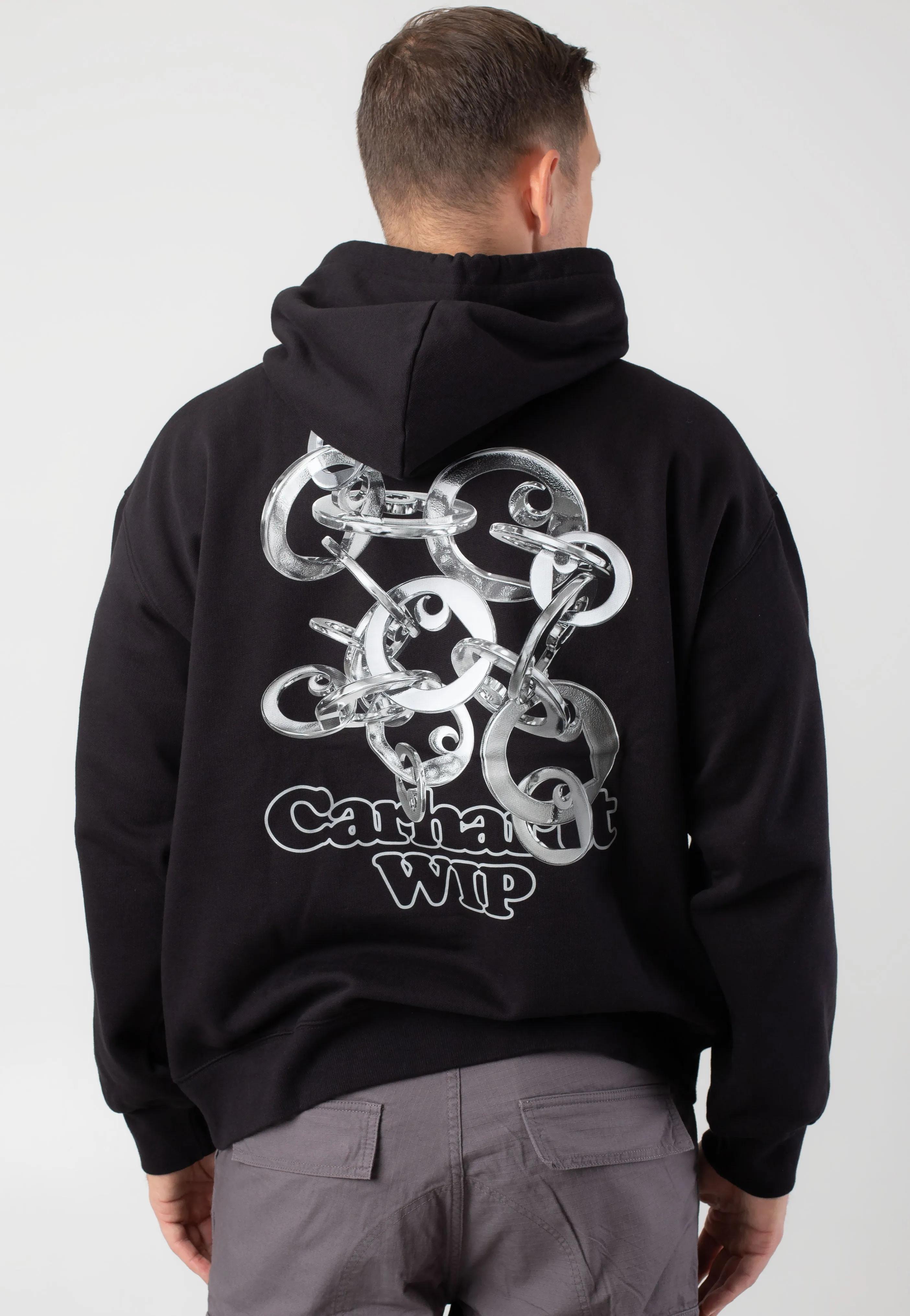 Modern Outfit Carhartt WIP - Hooded Charm Link Stone Washed Black/Silver - Hoodie