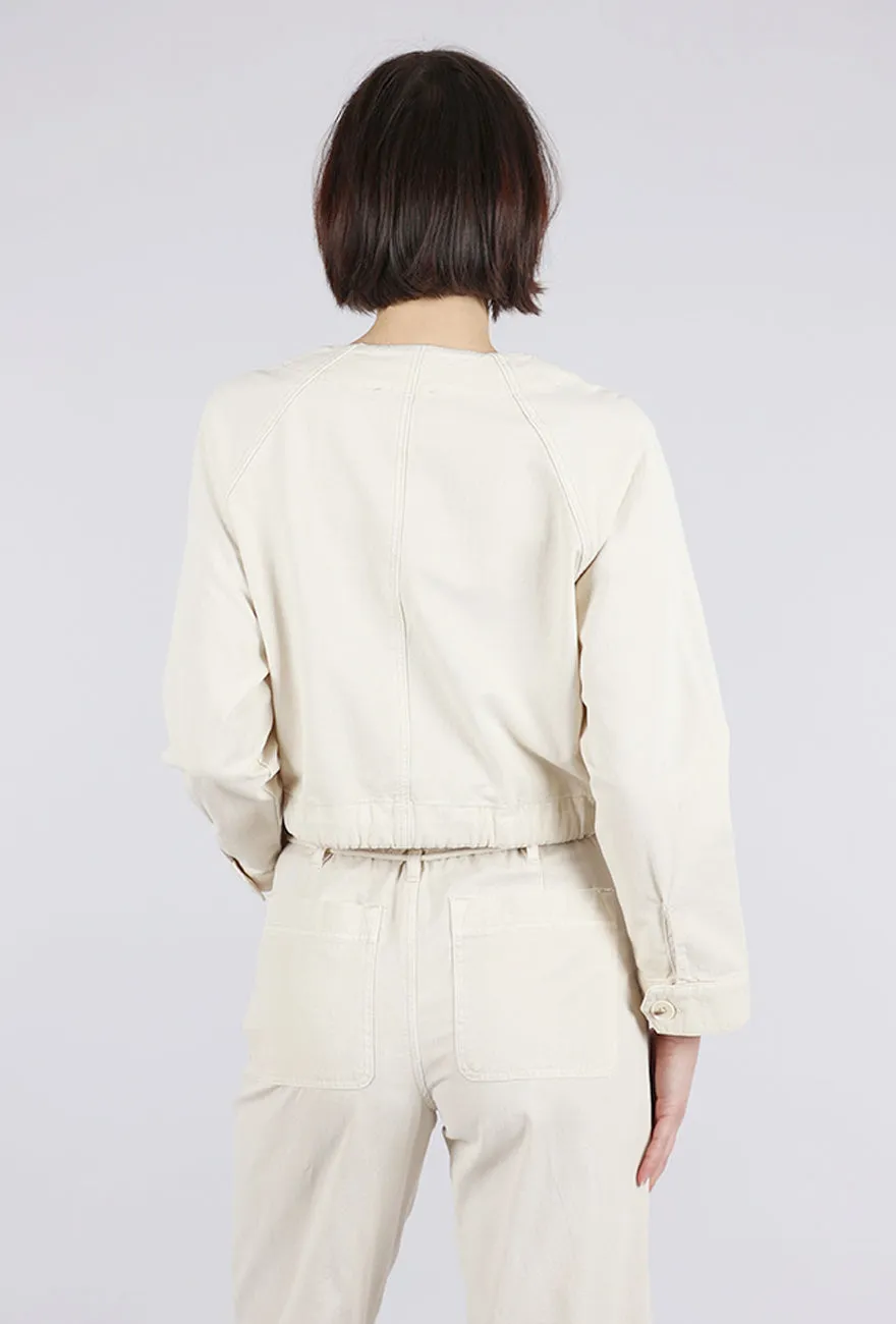 Modern Shield Cotton Canvas Drawstring-Waist Jacket, Oyster