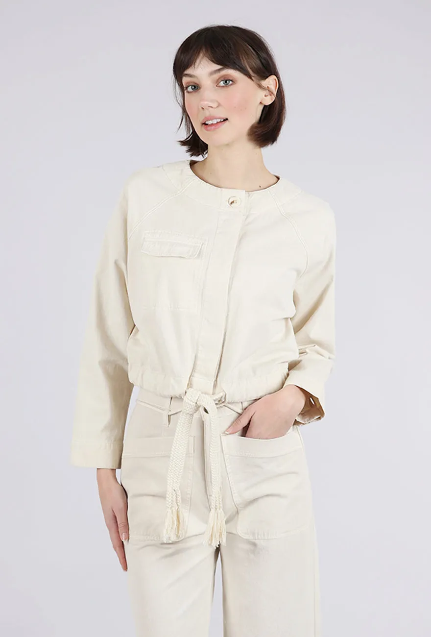 Layered Cotton Canvas Drawstring-Waist Jacket, Oyster