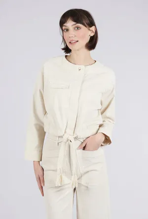 Solid Color Stylish Comfort Cotton Canvas Drawstring-Waist Jacket, Oyster