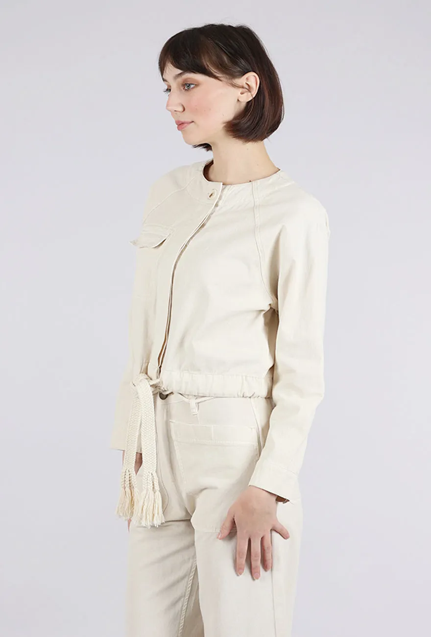 Modern Shield Cotton Canvas Drawstring-Waist Jacket, Oyster