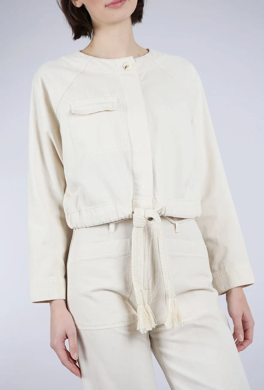 Modern Shield Cotton Canvas Drawstring-Waist Jacket, Oyster