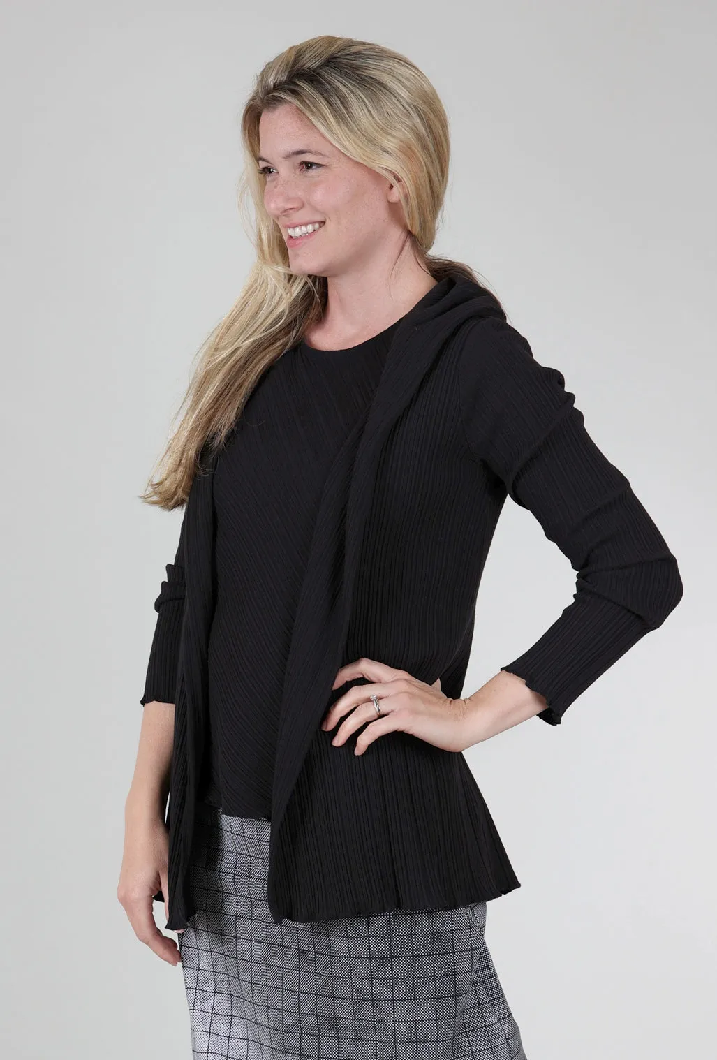 Modern Shield Micropleat Hooded Cardie, Black