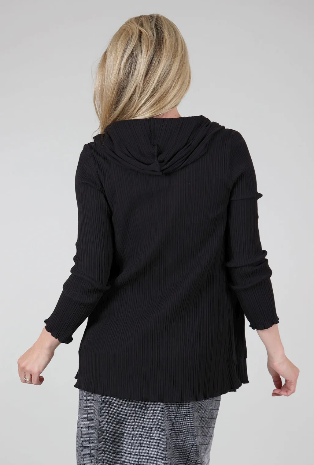 Modern Shield Micropleat Hooded Cardie, Black
