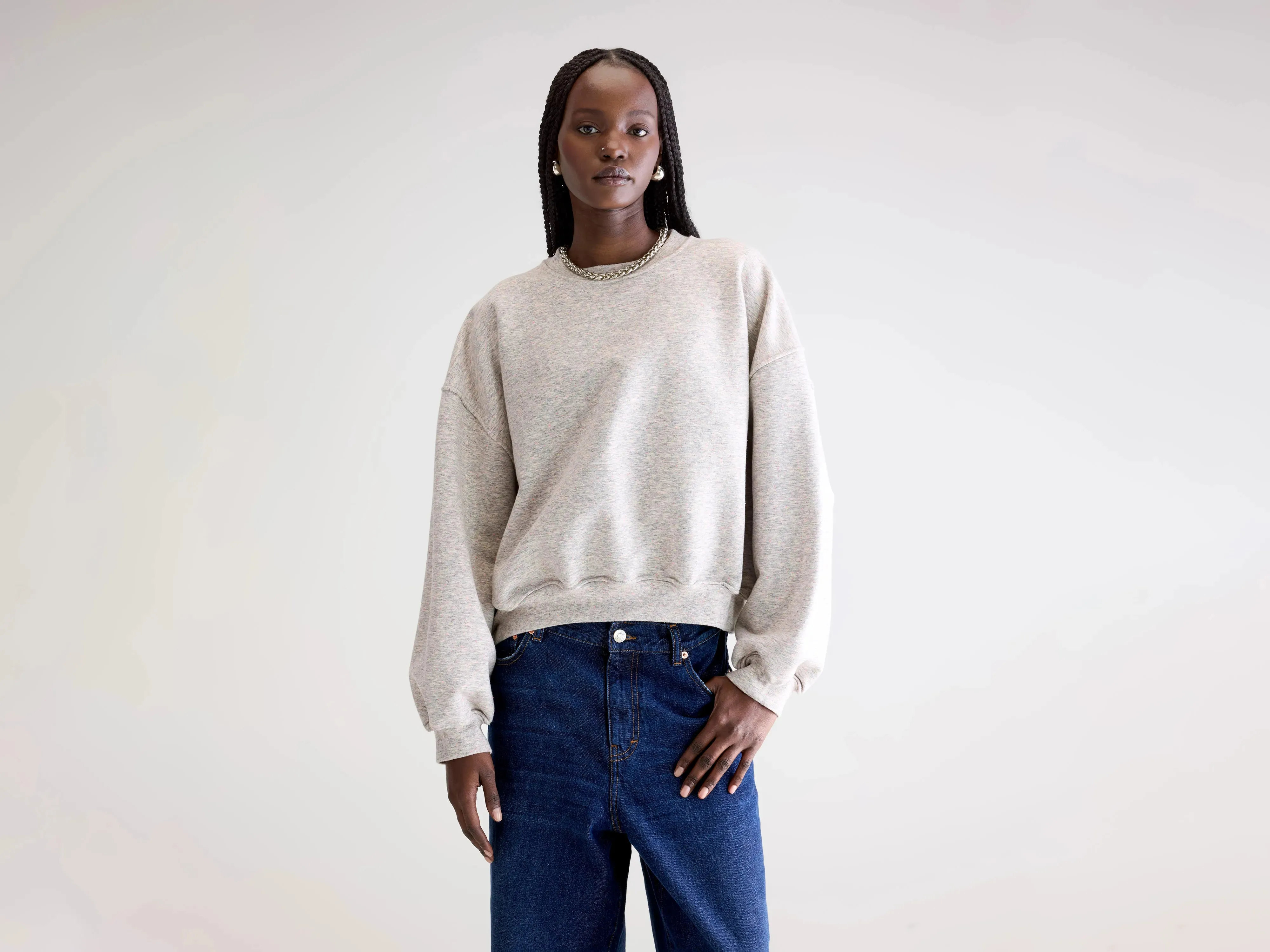 lace accents product discount Fancy cropped crewneck sweatshirt (252 / W / COMBO A)