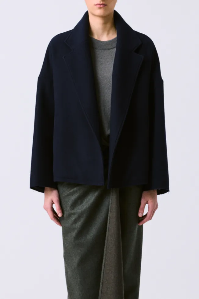 Quilted Pattern Notch Lapel Oversize Midnight Jacket