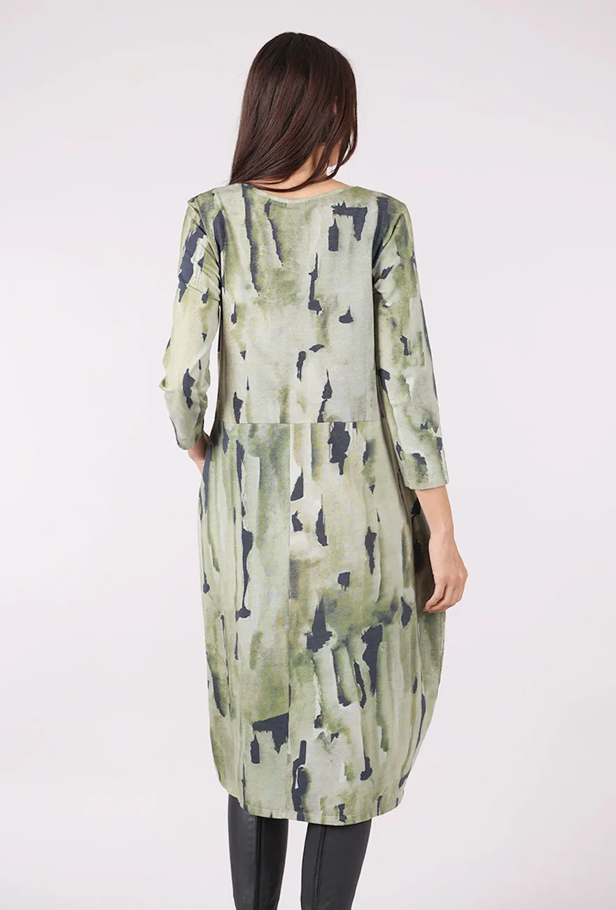 Modern Twist Jersey Lantern Dress, Abstract Sage