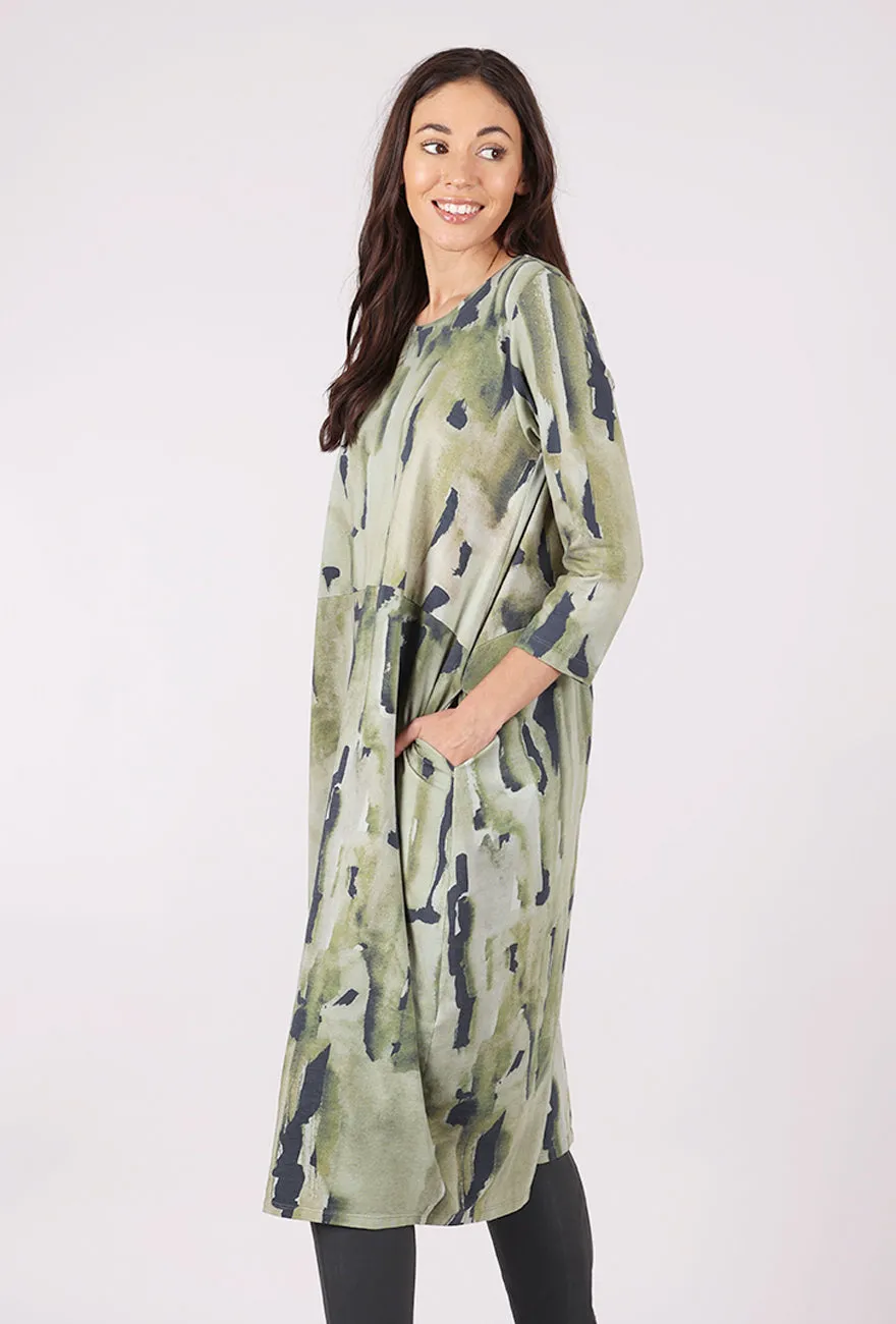 Modern Twist Jersey Lantern Dress, Abstract Sage