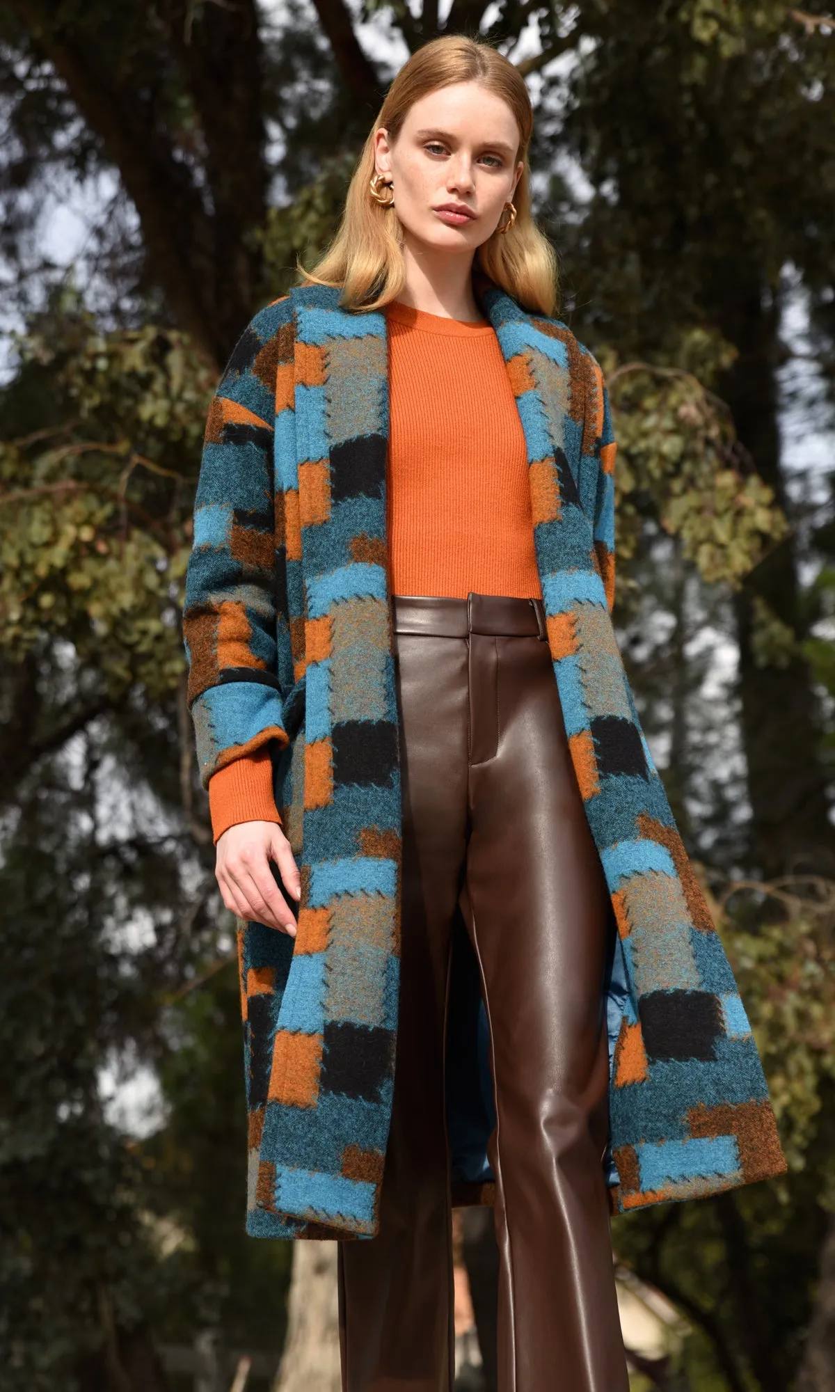 Monsi Patchwork Shawl Duster Coat Sleek Design