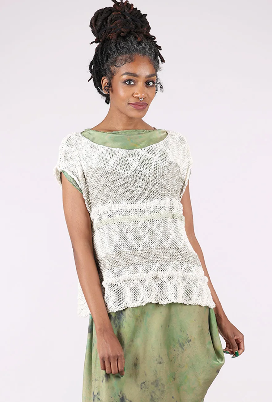 Casual knit pullover Timeless office sweater Mossy Silk-Linen Hand-Knit Sweater Vest, Cream/Sage