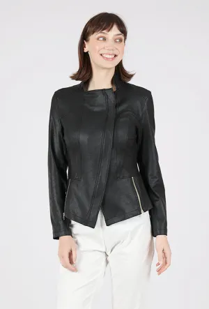 Sporty Casual Comfortable Fabric Liquid 'Leather' Knit Jacket, Black