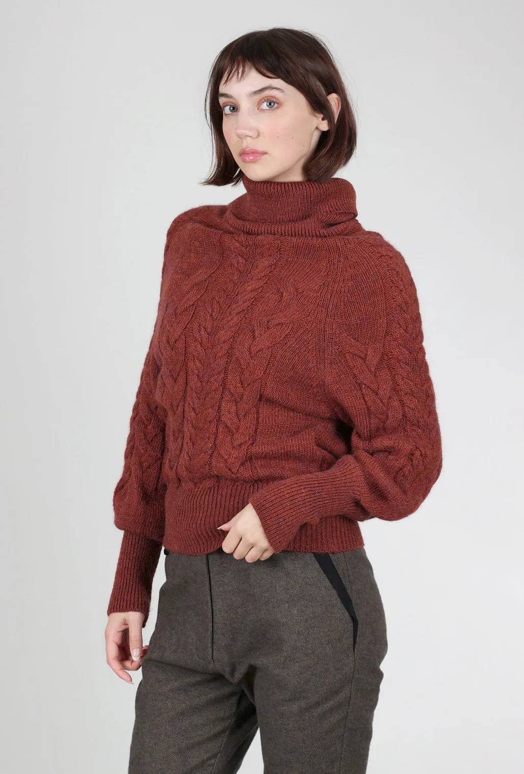 Muffo Cable-Knit Sweater, Terracotta Puffy Soft