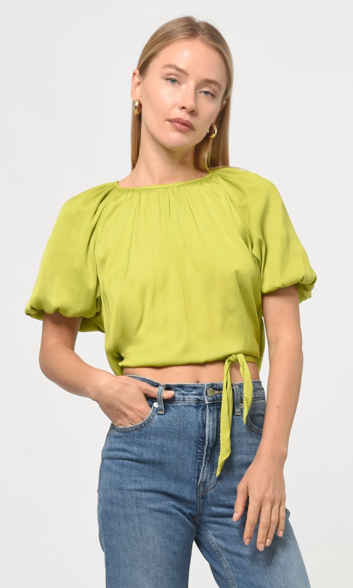 Nadia Tie Back Balloon Sleeve Top Bold Shapes