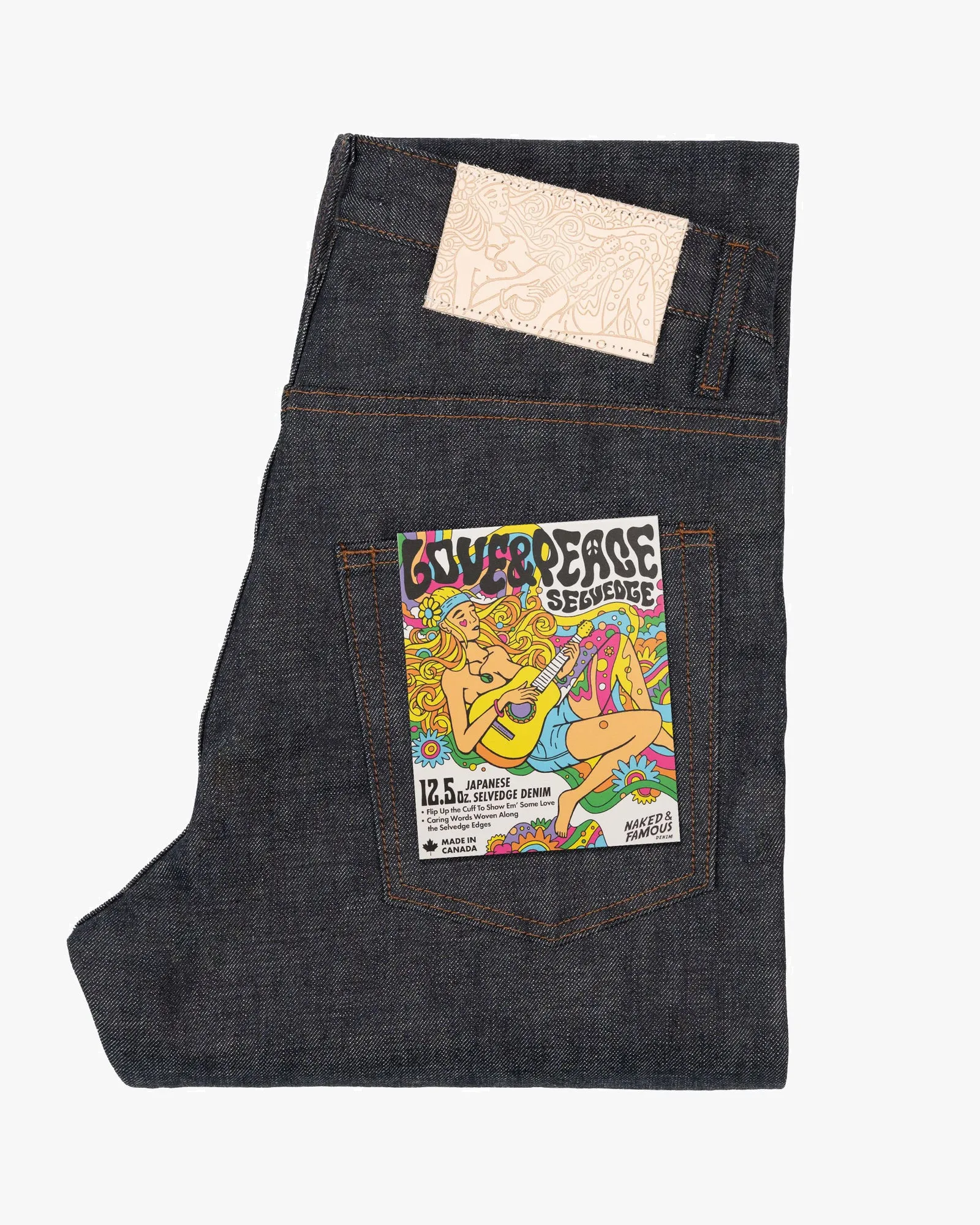 Naked & Famous Denim Weird Guy Regular Tapered Mens Jeans - Love & Peace Selvedge | Naked & Famous Denim Jeans | JEANSTORE