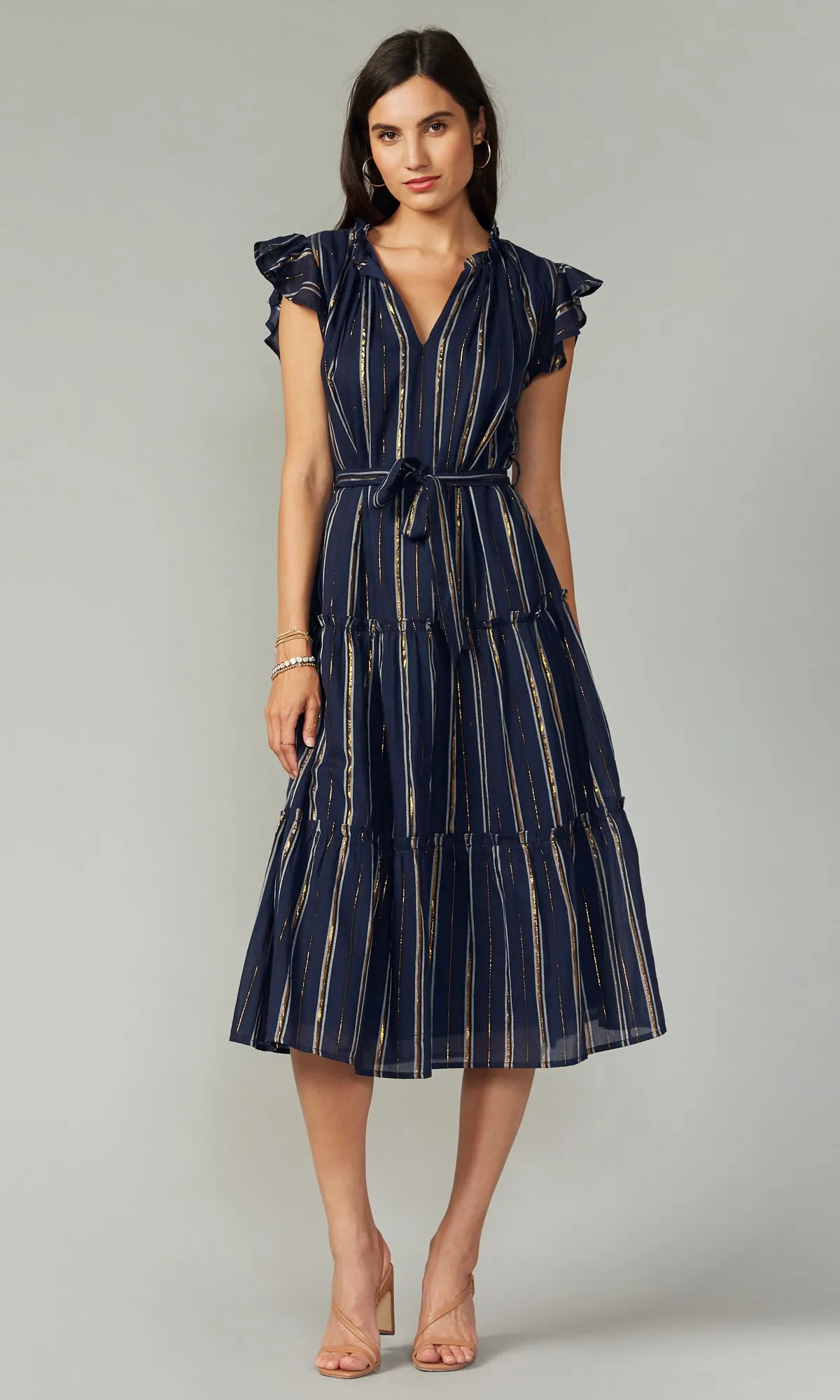 Natasha Metallic Yarn Dye Midi Dress G203D3858