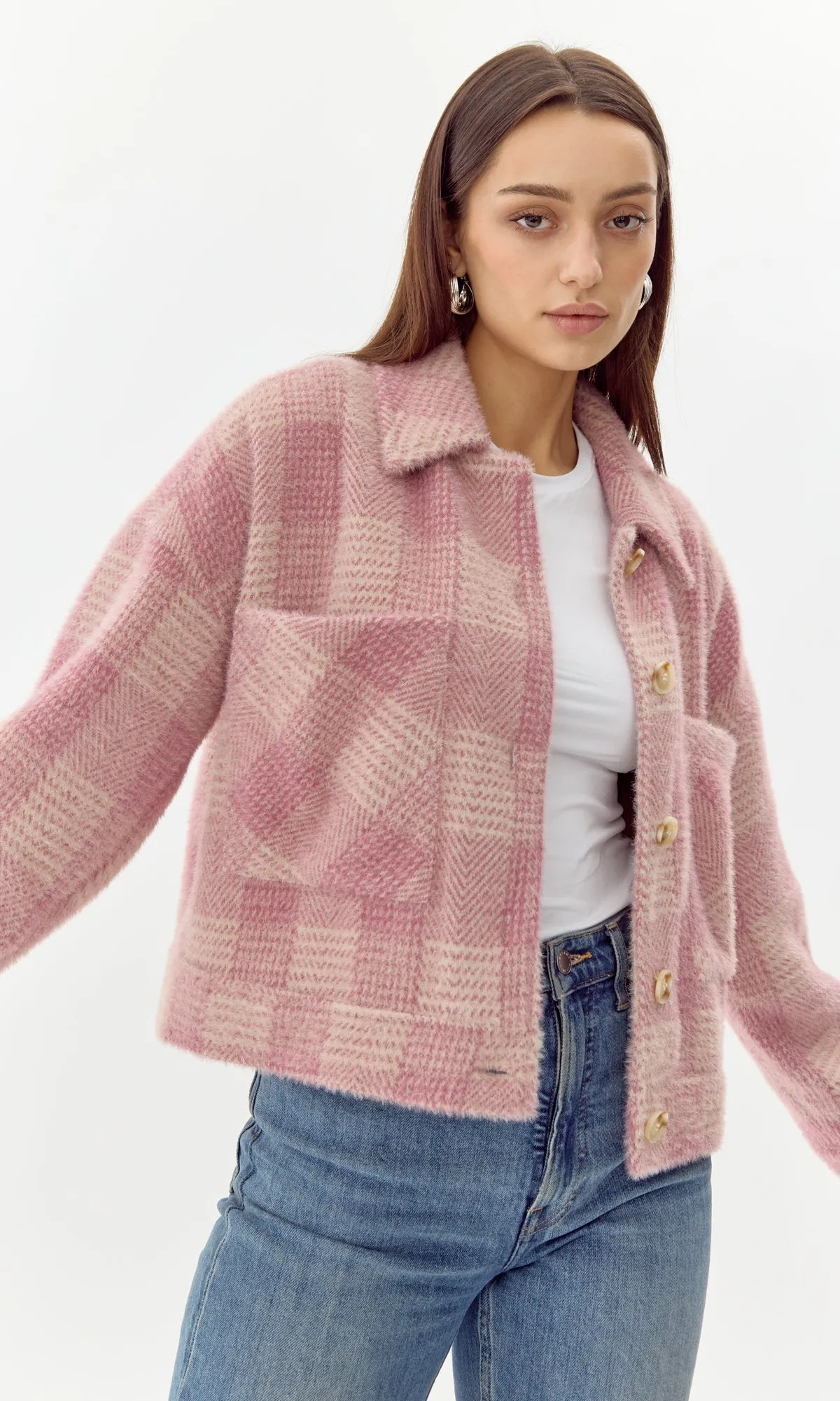 Nate Cozy Plaid Cropped Jacket All Rounder Layer