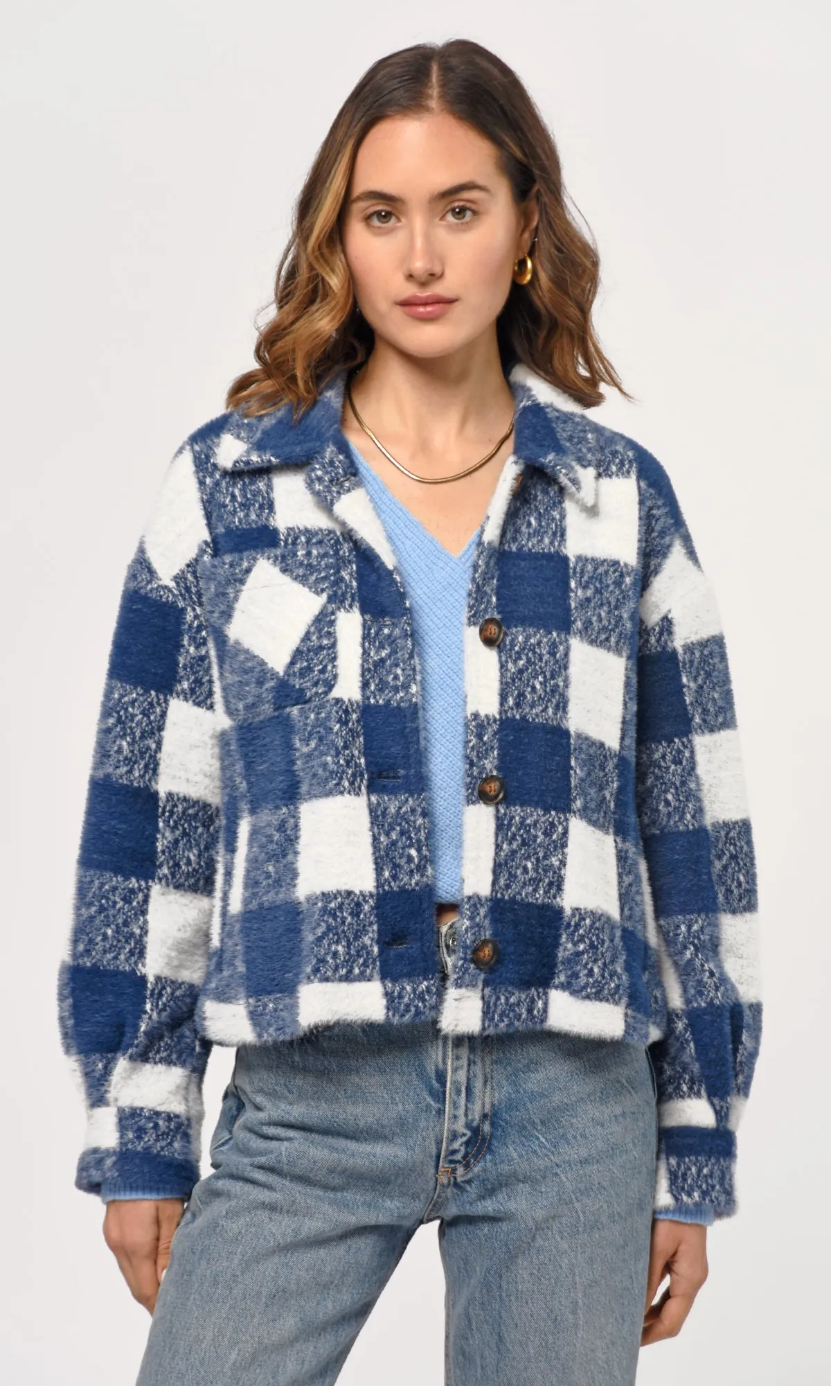 Nate Large Check Cozy Cropped Jacket Thermal Lining