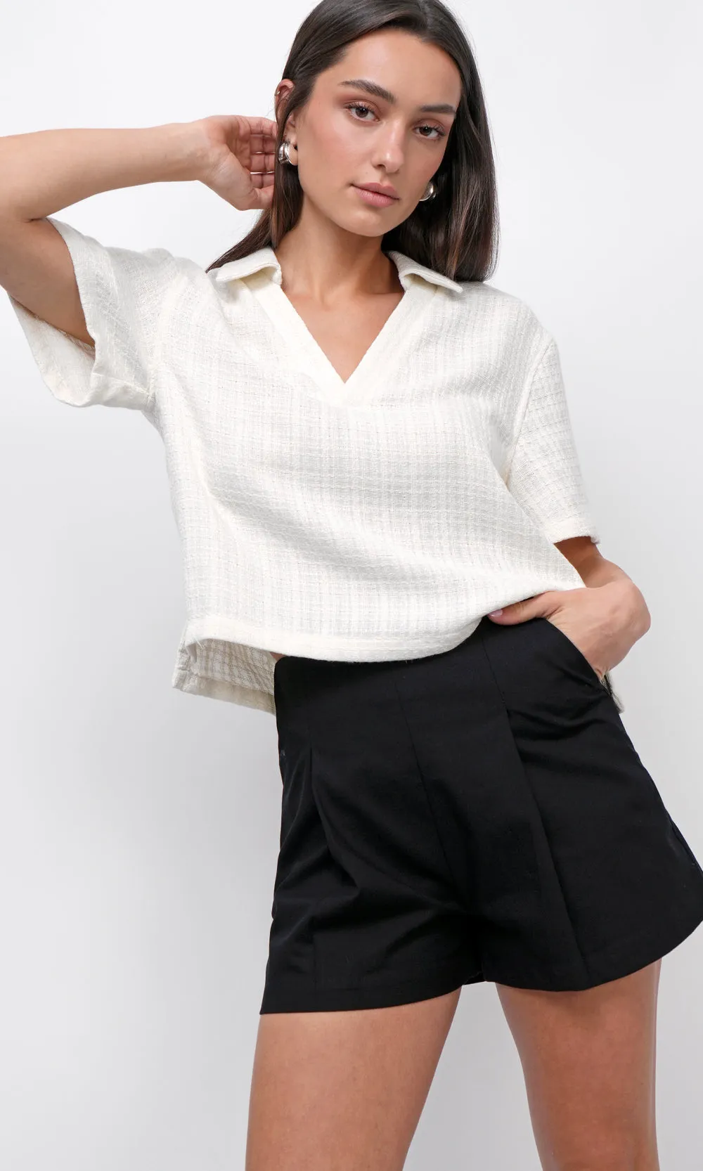 Neat Presentation Chelly Textured Pullover Boxy Polo Shirt